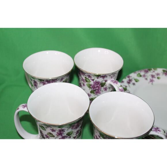8 Piece Violets Purple Floral Grace's Teaware 4 Mugs 4 Plates Tea Coffee Serving - Picture 6 of 13